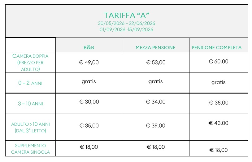 tariffa A estate 2026