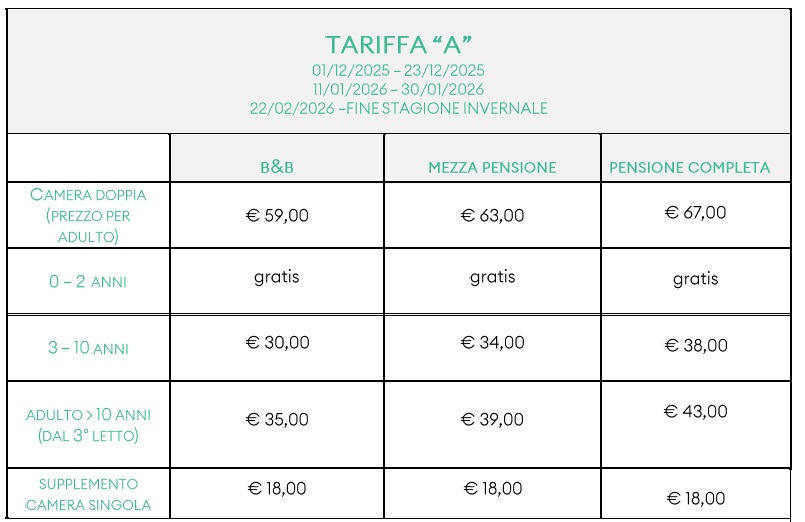 tariffa A inverno 2025 26